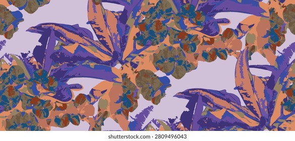 Seamless floral pattern with coral pink crown of thorns (euphorbia milii) flowers and green leaves blooming on a vibrant turquoise background, vector illustration for textile