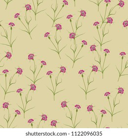 Seamless floral pattern with Corn Cockle flowers. Vintage style.