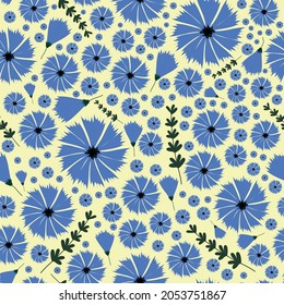 Seamless floral pattern, cornflowers. Pattern for fabric, holidays, invitations. Vector illustration