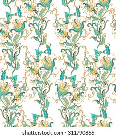 Seamless floral pattern with cotton flowers