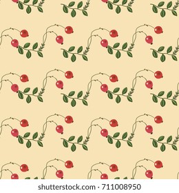Seamless floral pattern with cranberry plants. Delicate pattern in folk style, soft pastel colors.