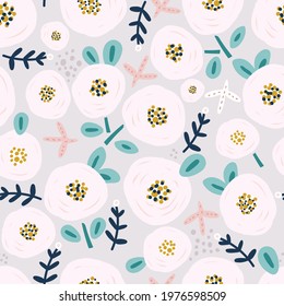 Seamless floral pattern. Creative flower texture with peonies, leaves. Great for fabric, textile vector illustration.