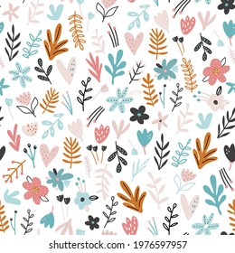 Seamless floral pattern. Creative hight detailed flower texture with florals, berries,  leaves. Great for fabric, textile vector illustration.