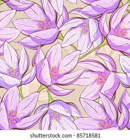 Seamless floral pattern with crocus