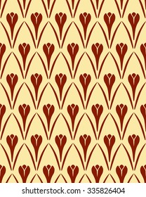 Seamless floral pattern. Crocus vintage background. Flower texture. Brown yellow contrast colored. Dark signs on light background. Vector 