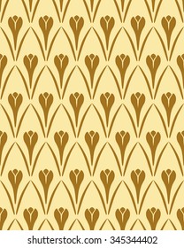 Seamless floral pattern. Crocus vintage background. Flower texture. Gold yellow contrast colored. Vector 