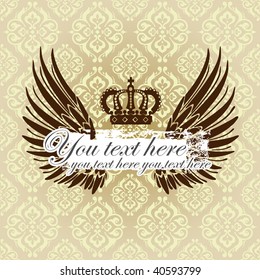 Seamless Floral Pattern with Crown and Wings. Nice to use as background.