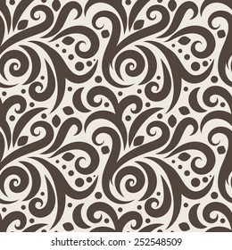 Seamless floral pattern with curls and dots randomly scattered in the background