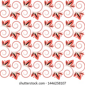 Seamless floral pattern with curls on a transparent background