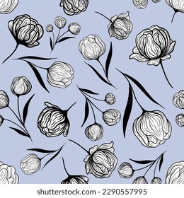 Seamless floral pattern with curly flowers for surface design, delicate print for textile