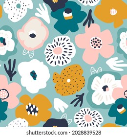 Seamless floral pattern in cut out style. Creative flower abstract texture with. Great for fabric, textile vector illustration.