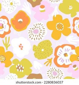 Seamless floral pattern in cut out style. Creative flower abstract pastel texture with. Great for fabric, textile vector illustration.