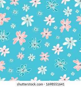 Seamless floral pattern with cute abstract hand drawn flowers for baby and children product design, fabric, wallpaper, clothing, textile, scrapbooking