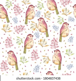 Seamless floral seamless pattern with cute birds in spring for Wedding, anniversary, birthday and party. Design for banner, poster, card, invitation and scrapbook