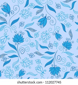 Seamless floral pattern with a cute blue flowers