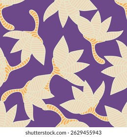 Patrón floral sin fisuras, impresión botánica linda con plantas aisladas. Diseño bonito de la flor con la botánica salvaje dibujada a mano: manzanillas Grandes, flores Pequeñas en las ramas, hojas en un fondo rosado. Vector.
