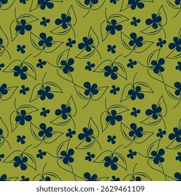 Patrón floral sin fisuras, impresión botánica linda con plantas aisladas. Diseño bonito de la flor con la botánica salvaje dibujada a mano: manzanillas Grandes, flores Pequeñas en las ramas, hojas en un fondo rosado. Vector.
