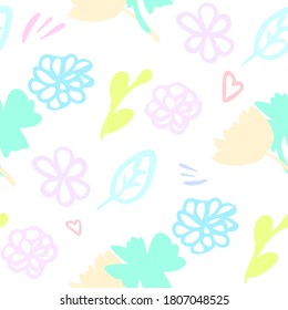 Nahtlose Blumenmuster mit süßen Cartoon-Farbblumen, doodle Originalzeichnung der Vektorgrafik