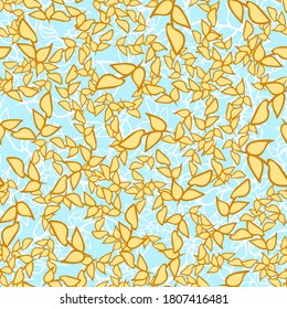 Seamless floral pattern with cute cartoon color leafs, doodle original vector drawing