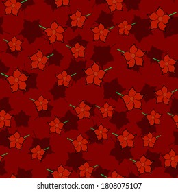 Seamless floral pattern with cute cartoon flowers, doodle original vector drawing
