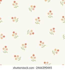 Patrón floral sin costura con la flor de dibujos animados linda. Motivos esparcidos al azar. Ramas de flores. Impresión de primavera o verano para tela, envoltura, textil, Fondo de pantalla, tarjeta, regalo de papel, caja del teléfono, papelería.