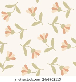 Patrón floral sin costuras con flores de dibujos animados lindos. Motivos esparcidos al azar. Ramas de flores. Impresión de primavera o verano para tela, envoltura, textil, Fondo de pantalla, tarjeta, regalo de papel, caja del teléfono, papelería.