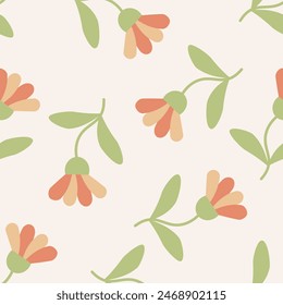 Patrón floral sin costuras con flores de dibujos animados lindos. Motivos esparcidos al azar. Ramas de flores. Impresión de primavera o verano para tela, envoltura, textil, Fondo de pantalla, tarjeta, regalo de papel, caja del teléfono, papelería.