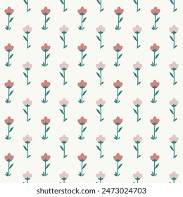 Patrón floral sin costuras con tulipán de dibujos animados lindo. Motivos esparcidos al azar. Ramas de flores. Impresión de primavera o verano para tela, envoltura, textil, Fondo de pantalla, tarjeta, regalo de papel, caja del teléfono, papelería.