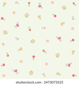 Patrón floral sin costura con la flor de dibujos animados linda. Motivos esparcidos al azar. Ramas de flores. Impresión de primavera o verano para tela, envoltura, textil, Fondo de pantalla, tarjeta, regalo de papel, caja del teléfono, papelería.