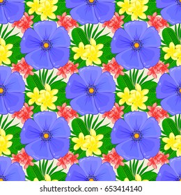 Seamless floral pattern in cute cosmos flowers on a beige background. Vector illustration.