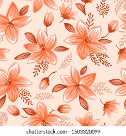 Seamless floral pattern with cute decorative flowers and leaves vector illustration