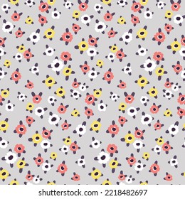 Seamless floral pattern, cute ditsy print with tiny flowers bud, leaves in an abstract arrangement on a light blue background. Pretty flower surface design with small hand drawn botany. Vector floral.