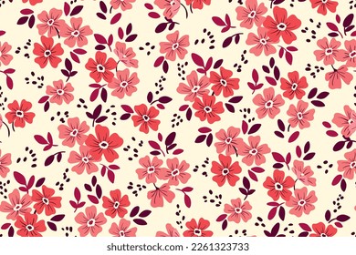 Seamless floral pattern, cute ditsy print with small red flowers on a white background. Vector.