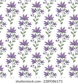 Seamless floral pattern, cute ditsy print with country motif. Pretty flower design, abstract composition of hand drawn plants: small yellow flowers, leaves on a light background. Vector illustration.