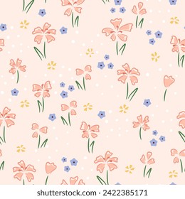 Seamless floral pattern, cute ditsy print with rustic motif.