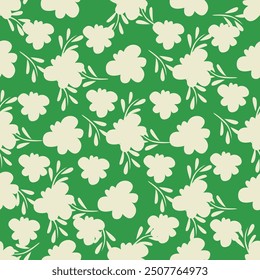 Seamless floral pattern, cute ditsy print with rustic motif. Pretty botanical design with small hand drawn flowers, sunflower, leaves on a light gentle background. Vector illustration.