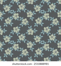 Patrón floral sin fisuras, lindo estampado elegante con motivo rústico. Diseño botánico bonito con Pequeñas flores dibujadas a mano, girasol, hojas sobre un fondo suave y ligero. Ilustración vectorial.