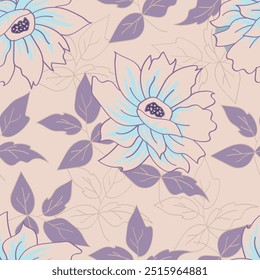 Patrón floral sin fisuras, lindo estampado de ditsy con Pequeñas flores de color rosa, hojas sobre fondo púrpura. Diseño botánico bonito para la tela, el papel y otras superficies. Ilustración vectorial.