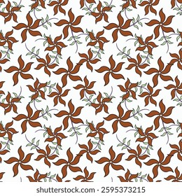 Seamless floral pattern, cute ditsy print with pretty spring, summer flora. Liberty botanical design with small hand drawn plants: simple flowers, leaves on white background. Vector illustration