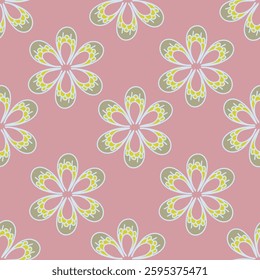 Seamless floral pattern, cute ditsy print with pretty spring, summer flora. Liberty botanical design with small hand drawn plants: simple flowers, leaves on white background. Vector illustration