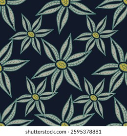 Seamless floral pattern, cute ditsy print with pretty spring, summer flora. Liberty botanical design with small hand drawn plants: simple flowers, leaves on white background. Vector illustration