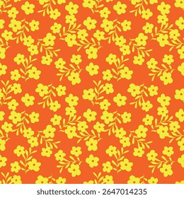 Patrón floral sin fisuras, lindo estampado elegante, adorno abstracto de flores de arte decorativo de dibujos animados. Diseño botánico: Pequeñas flores dibujadas a mano, hojas, ramos simples. Bonita Ilustración vectorial.
