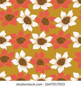 Patrón floral sin fisuras, lindo estampado elegante, adorno abstracto de flores de arte decorativo de dibujos animados. Diseño botánico: Pequeñas flores dibujadas a mano, hojas, ramos simples. Bonita Ilustración vectorial.

