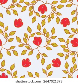 Motif floral harmonieux, joli imprimé de chatte, ornement abstrait de fleurs d'art décoratif de dessin animé. Conception botanique : petites fleurs dessinées à la main, feuilles, bouquets simples. Jolie illustration vectorielle.
