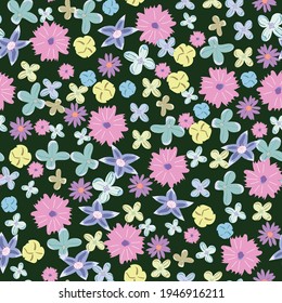 Patrón floral sin foco con flores adorables. Para papel textil, embalaje, embalaje. Patrón vectorial.