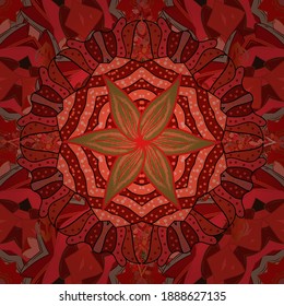 Seamless floral pattern with cute doodles flowers. In sketch style red, pink and brown colors. Collection of hand drawn flowers and plants. Vector illustration. Vector illustration.