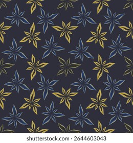 Padrão floral perfeito, impressão de flor bonito com botânica de primavera. Projeto bastante exigente: plantas selvagens desenhadas à mão: flores pequenas, folhas em um arranjo abstrato em um fundo claro. Ilustração vetorial