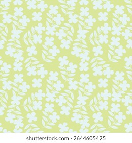 Padrão floral perfeito, impressão de flor bonito com botânica de primavera. Projeto bastante exigente: plantas selvagens desenhadas à mão: flores pequenas, folhas em um arranjo abstrato em um fundo claro. Ilustração vetorial
