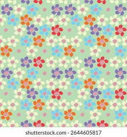 Padrão floral perfeito, impressão de flor bonito com botânica de primavera. Projeto bastante exigente: plantas selvagens desenhadas à mão: flores pequenas, folhas em um arranjo abstrato em um fundo claro. Ilustração vetorial