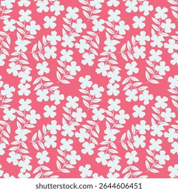 Padrão floral perfeito, impressão de flor bonito com botânica de primavera. Projeto bastante exigente: plantas selvagens desenhadas à mão: flores pequenas, folhas em um arranjo abstrato em um fundo claro. Ilustração vetorial